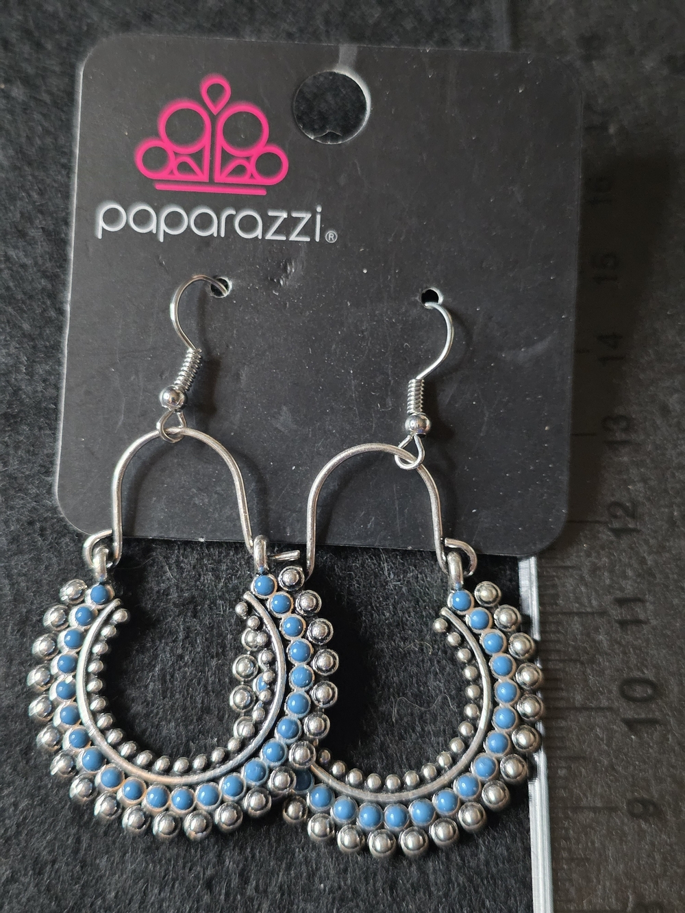 Paparazzi Silver-tone Hoop Earrings with Turquoise Beads B48